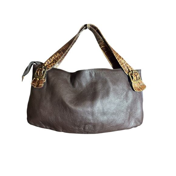 Petusco leather made in Spain Shoulder Bag tote brown w/ croc handles buckle - Picture 5 of 12